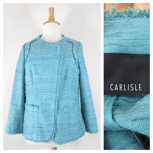 Carlisle Plus Size Blue Silk Moto Zip Blazer Jacket 16 Formal Business Career